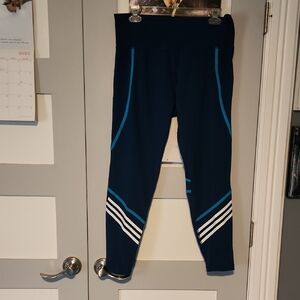 Adidas Womens Dark Blue Leggings with Light Blue and White Stripes Size XL